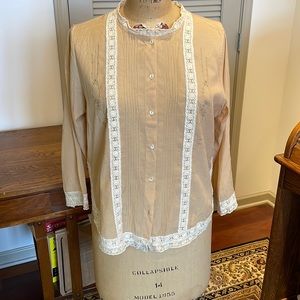 British India lightweight beige with lace contrast blouse.